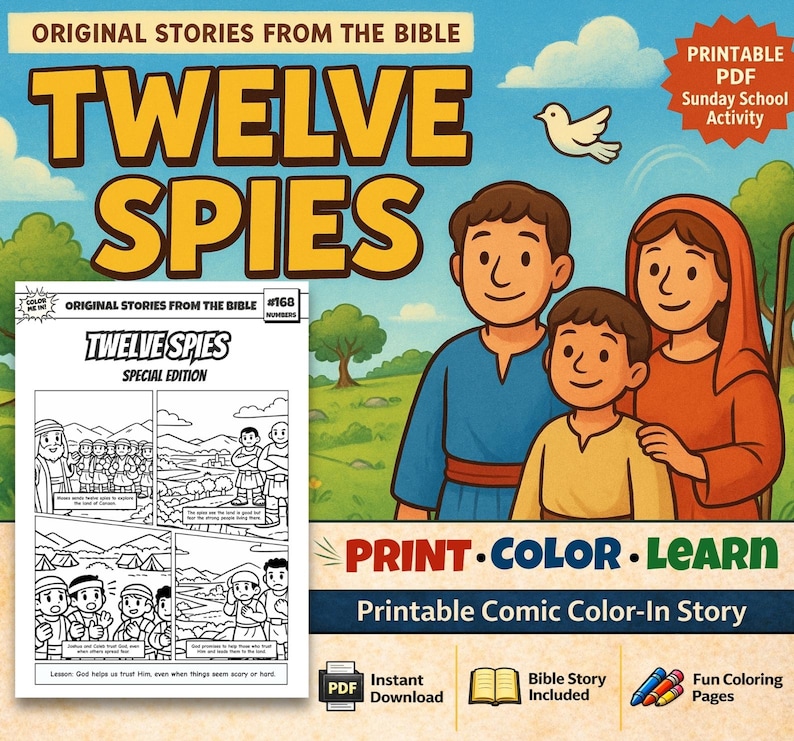 Twelve Spies Bible Comic Colouring Page: listing photo