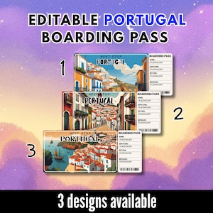 Portugal Trip Surprise Gift Ticket & Birthday Boarding Pass | Editable Printable Flight Ticket (Digital Download)
