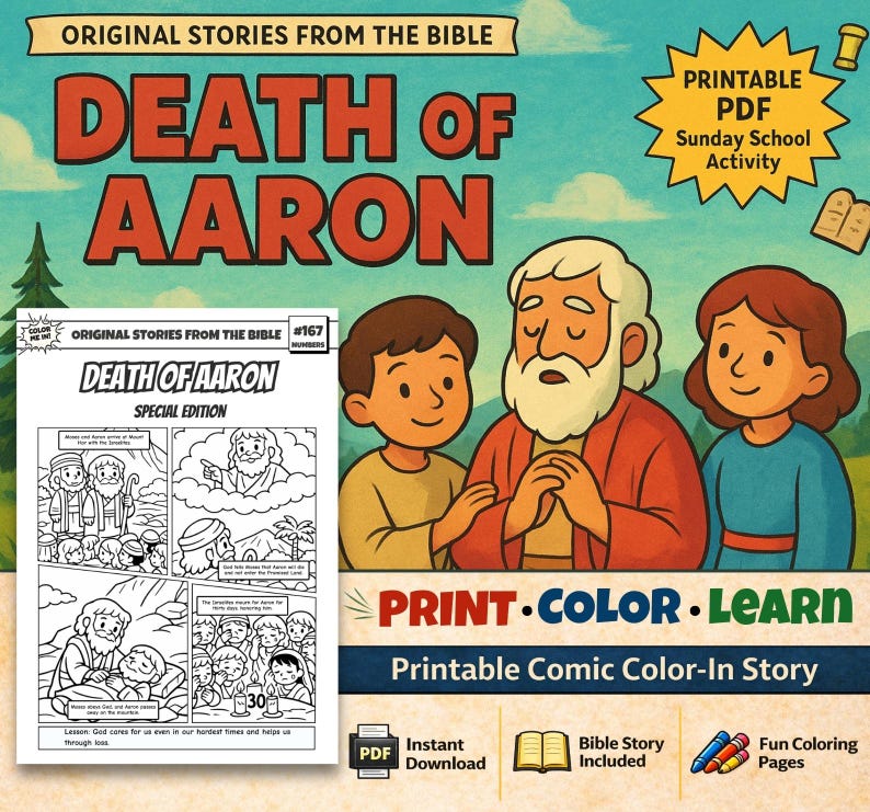 Death of Aaron Bible Comic Colouring Page: listing photo