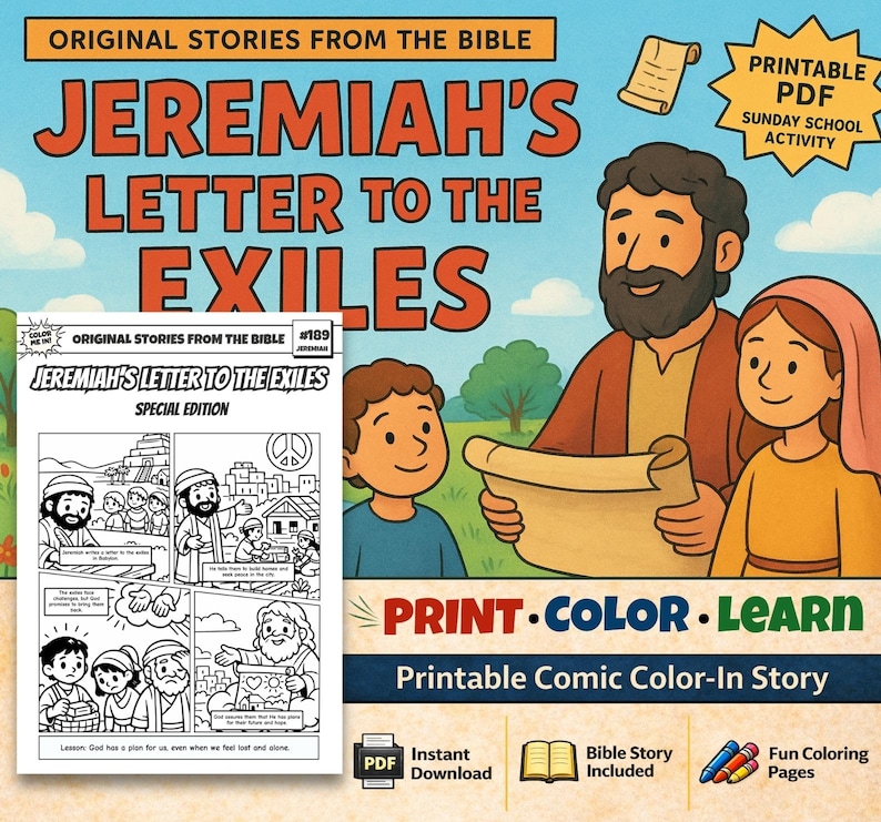Jeremiah’s Letter to the Exiles Bible Comic Colouring Page for Kids: listing photo