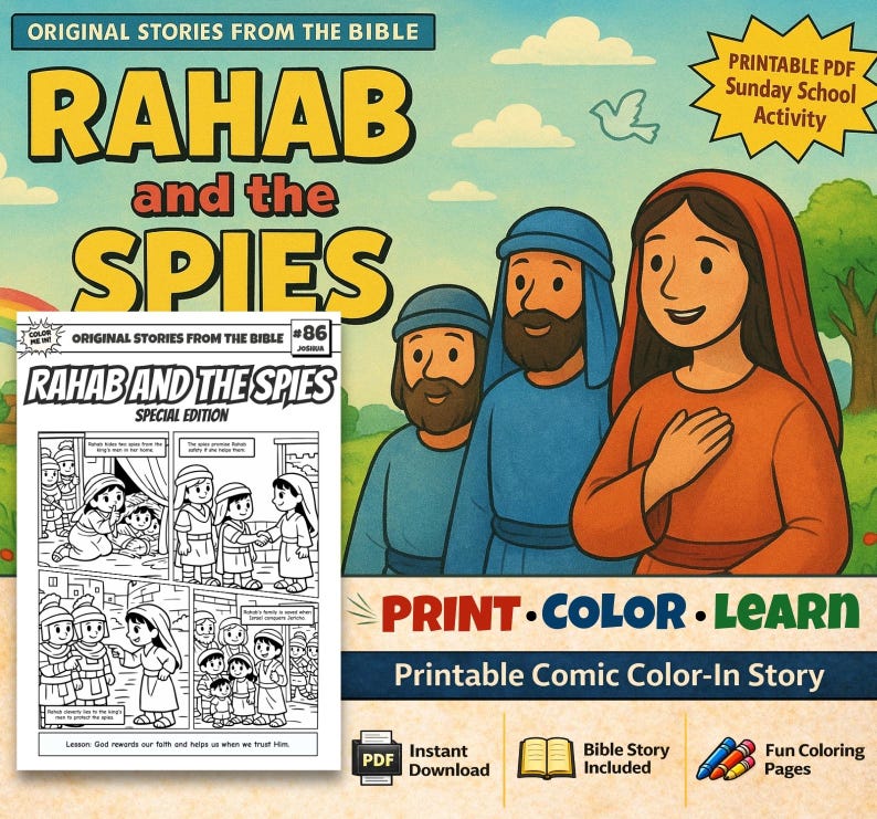 Rahab and the Spies Bible Comic Colouring Page: listing photo