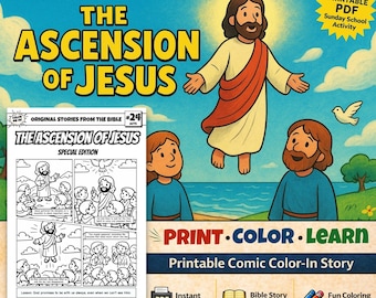 The Ascension of Jesus A4 Bible Comic Coloring Page | Sunday School Craft | Bible Study for Kids | Children’s Church Activity | Acts 1