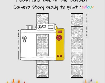 Adam and Eve in the Garden of Eden Bible Camera Film Craft – Bible Coloring Printable Biblical Craft Activity