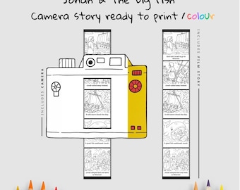 Giona e il grande pesce - Lavoretto con pellicola per fotocamera della Bibbia / Attività con storie bibliche per bambini / Lavoretto da colorare su Giona 1–2 / Materiale stampabile cristiano / Scuola domenicale