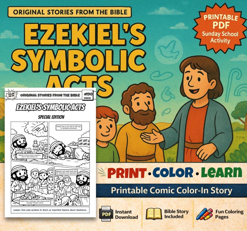 Ezekiel’s Symbolic Acts Bible Comic Colouring Page: listing photo