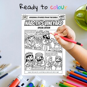 Naboth’s Vineyard A4 Bible Comic Coloring Page | Sunday School Craft | Bible Study for Kids | Children’s Church Activity | 1 Kings 21 image 3