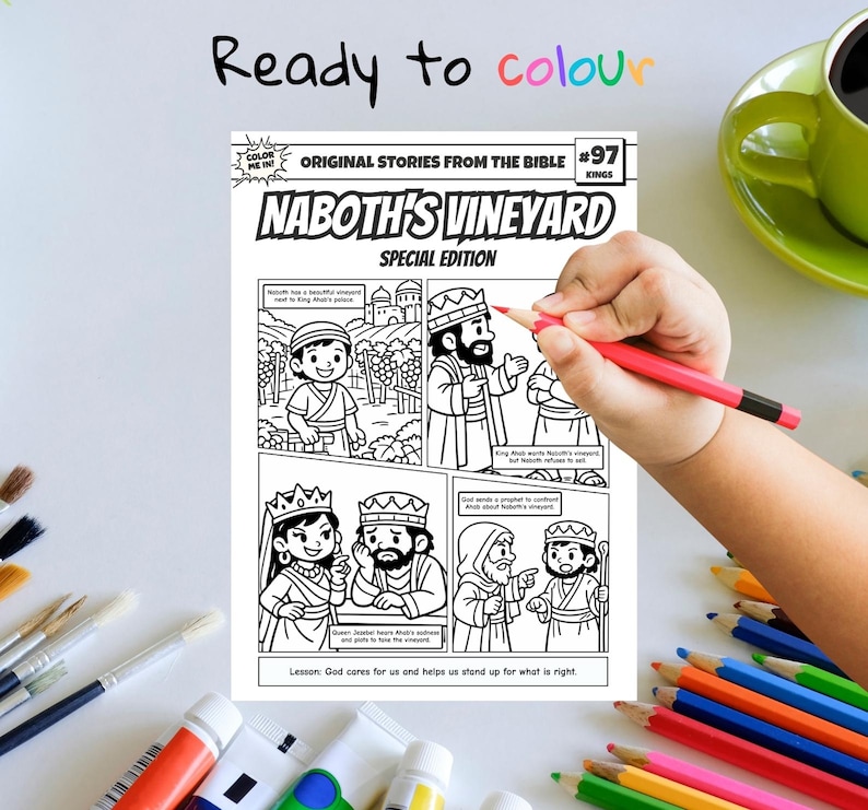 Naboth’s Vineyard A4 Bible Comic Coloring Page | Sunday School Craft | Bible Study for Kids | Children’s Church Activity | 1 Kings 21 image 3