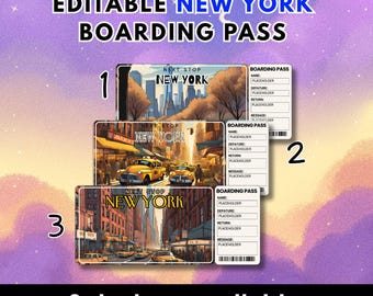 Cadeau surprise New York City Trip et carte d'embarquement anniversaire | Billet d'avion imprimable modifiable (téléchargement numérique)