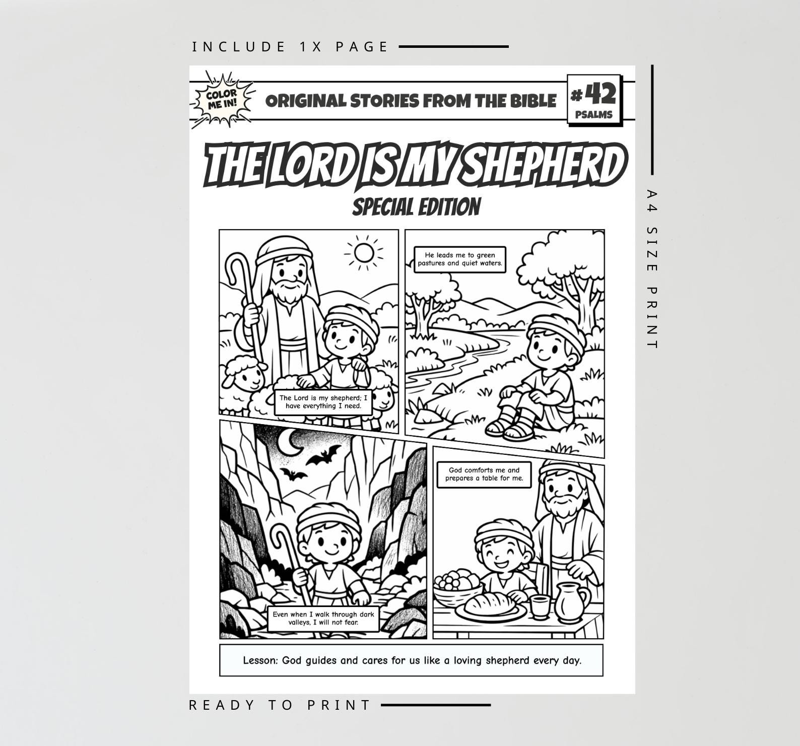 Psalm 23 the Lord is My Shepherd A4 Bible Comic Coloring Page | Sunday ...