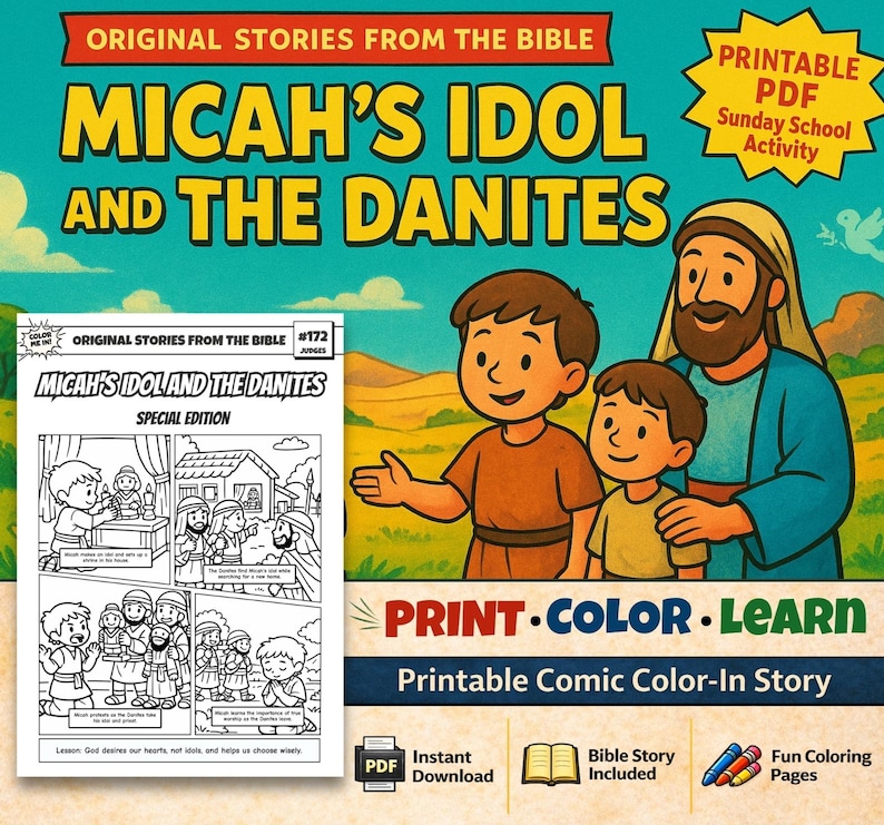 Micah’s Idol and the Danites Bible Comic Colouring Page for Kids: listing photo