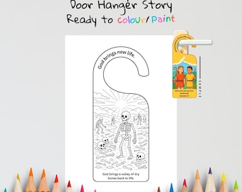 Dry Bones Kids Bible Craft Door Hanger | Ezekiel 37 Coloring Craft | Christian Printable | Bible Activity for Kids