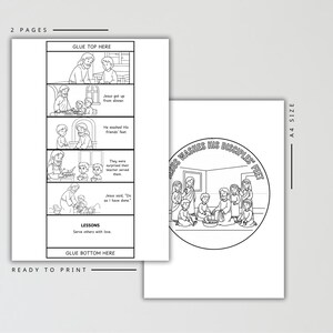 Manualidad bíblica de Jesús lava los pies de sus discípulos / Lección sobre servir a los demás / Actividad cristiana para colorear / Imprimible para la escuela dominical imagen 2