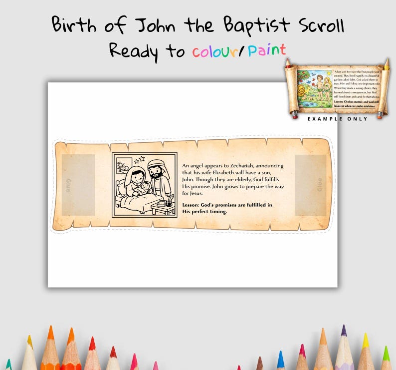 Birth of John the Baptist Bible Scroll Craft: listing photo