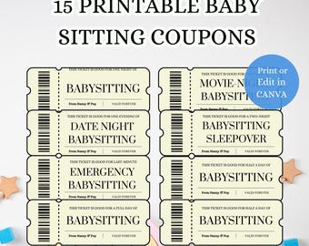Editable Babysitting Coupons – DIY Gift from Grandparents | Baby Shower or New Parent Gift | Custom Voucher Idea