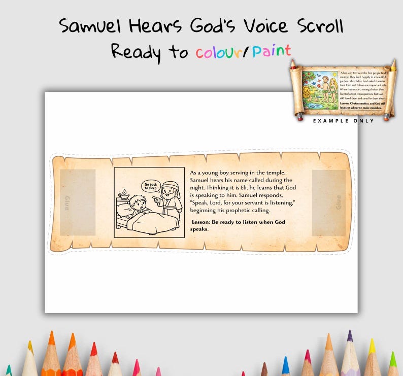 Samuel Hears God’s Voice Bible Scroll Craft: listing photo