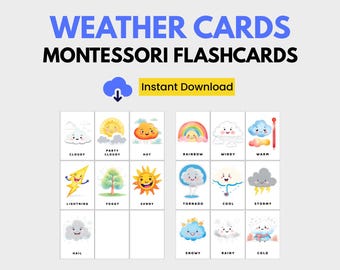 Printable Weather Flash Cards | 16 Montessori-Inspired Educational Cards for Preschool & Homeschool | Instant Download