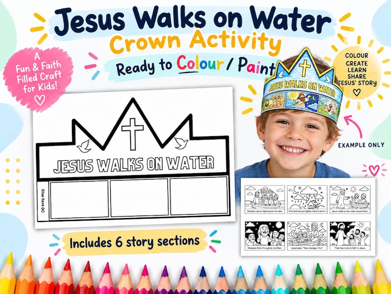 Jesus Walks on Water Bible Crown Craft: listing photo
