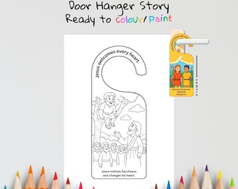 Zacchaeus Kids Bible Craft Door Hanger | Luke 19 Coloring Craft | Christian Printable | Bible Activity for Kids