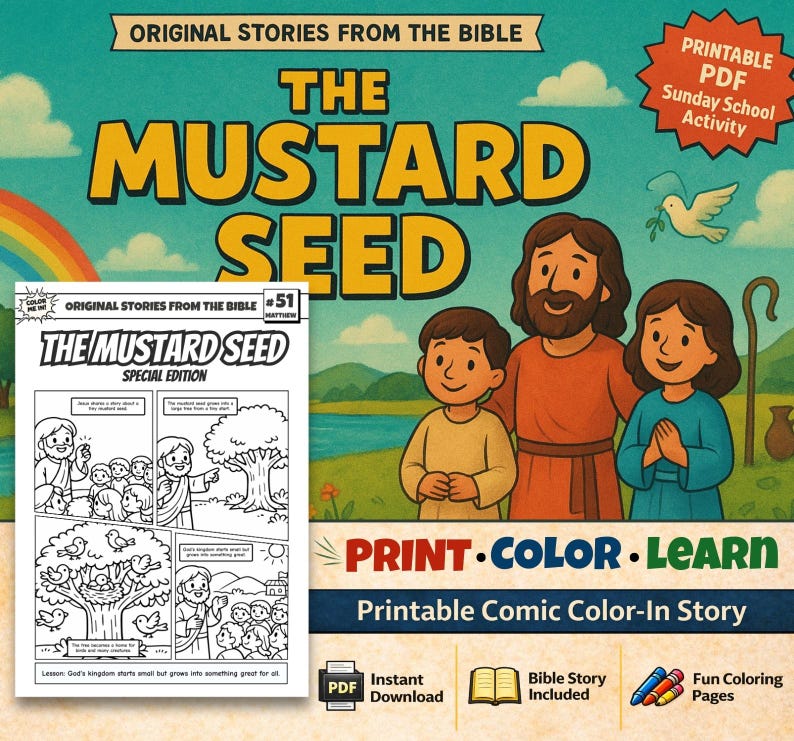 The Mustard Seed Bible Comic Colouring Page: listing photo