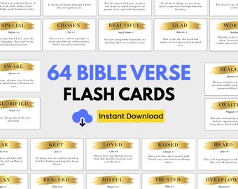 64 Bible Verse Cards Printable | Christian Affirmation Cards for Women and Men | Scripture Cards for Bible Study & Daily Encouragement