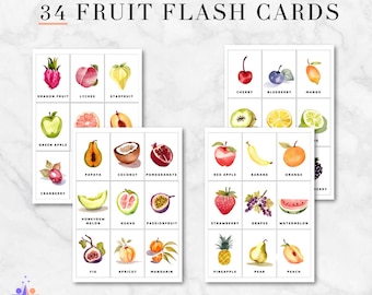 Printable Fruit Flash Cards | 34 Montessori-Inspired Educational Cards for Preschool & Homeschool | Instant Download
