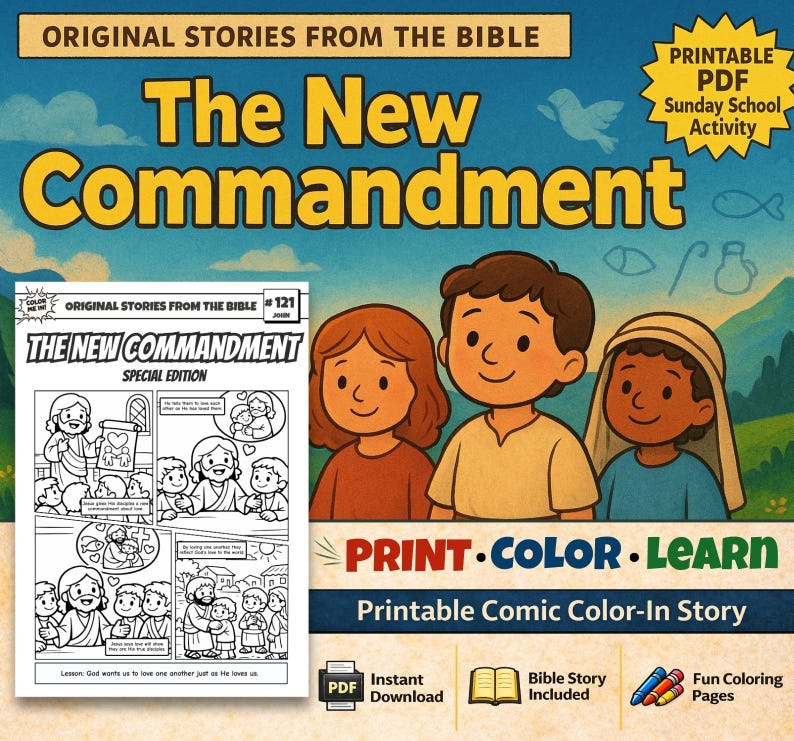 The New Commandment Bible Comic Colouring Page: listing photo