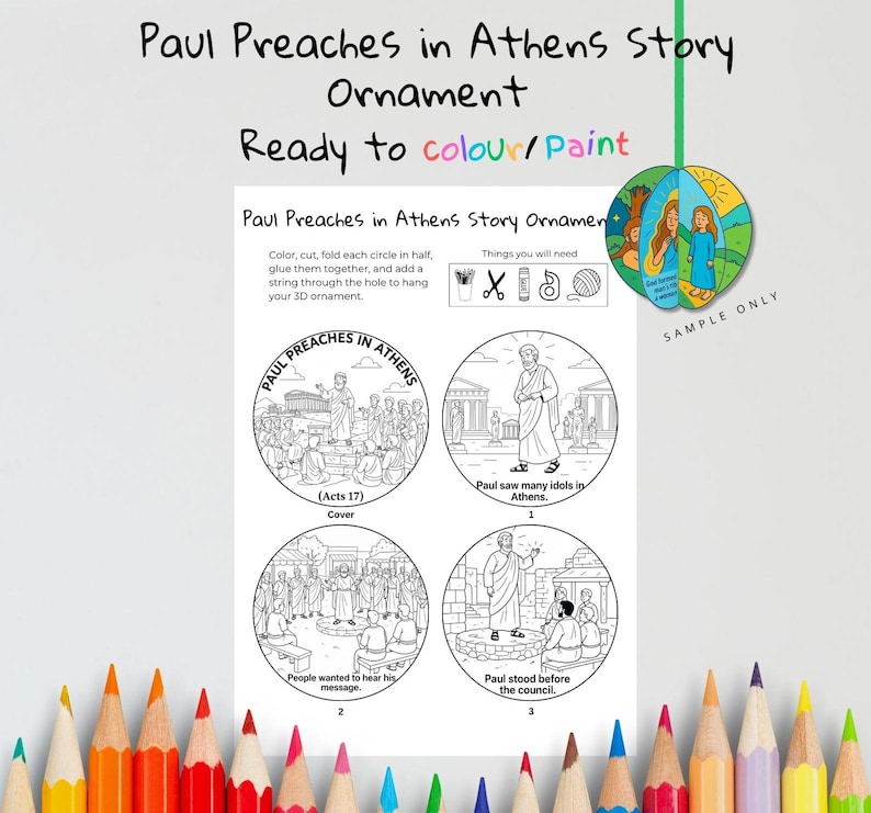 Paul Preaches in Athens 3D Bible Story Ornament: listing photo