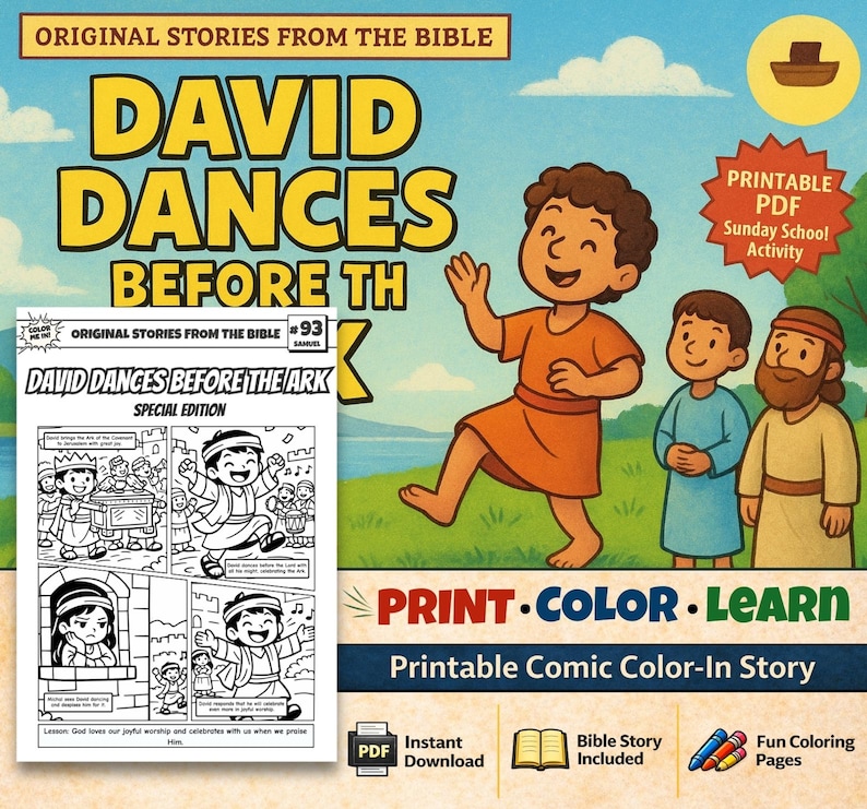 David Dances Before the Ark A4 Bible Comic Coloring Page | Sunday ...