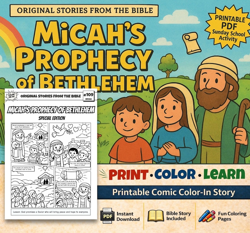 Micah’s Prophecy of Bethlehem Bible Comic Colouring Page for Kids: listing photo