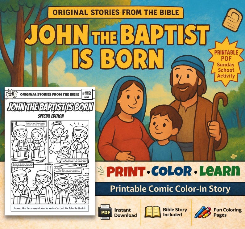 John the Baptist Is Born Bible Comic Colouring Page: listing photo