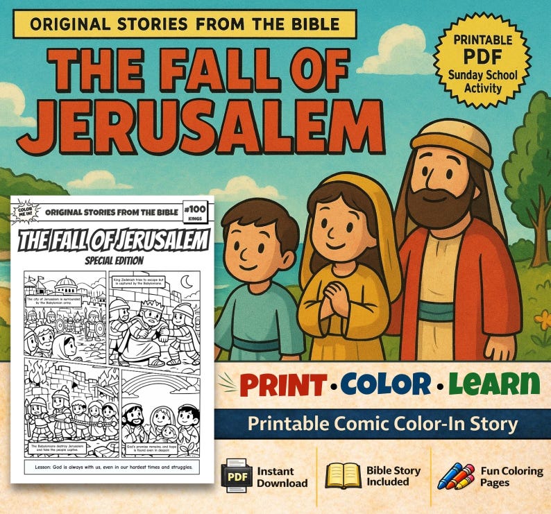 The Fall of Jerusalem Bible Comic Colouring Page: listing photo