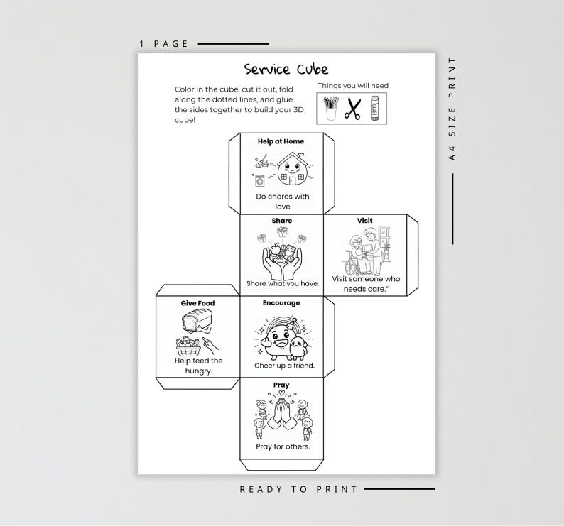 Service Cube Service Cube Craft Printable for Kids, Bible Activity, Acts of Kindness ...