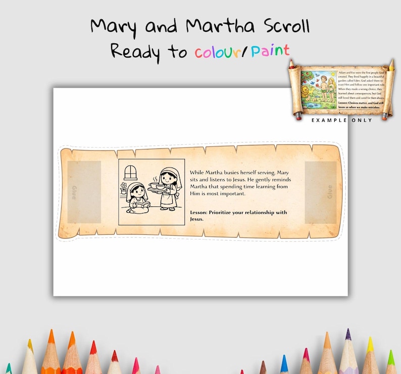 Mary and Martha Bible Scroll Craft: listing photo