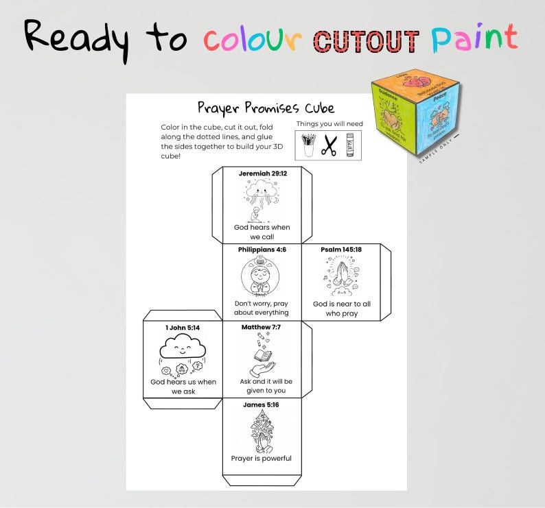 Prayer Promises Bible Cube Craft: listing photo