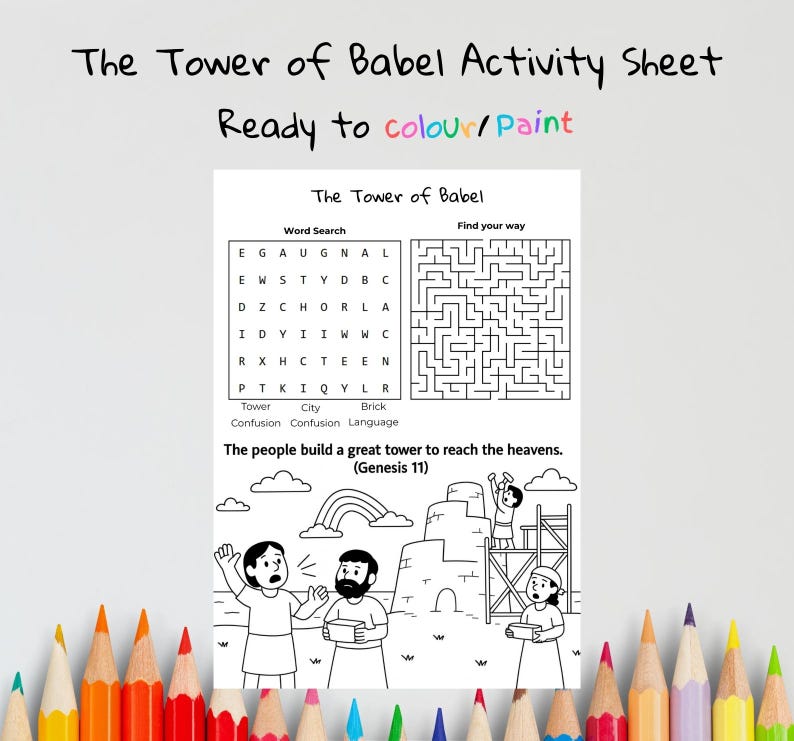 The Tower of Babel Bible Activity Sheet: listing photo