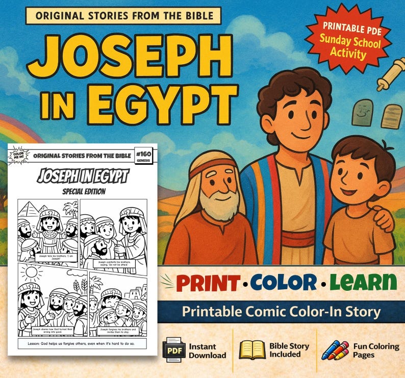Joseph in Egypt Bible Comic Colouring Page: listing photo