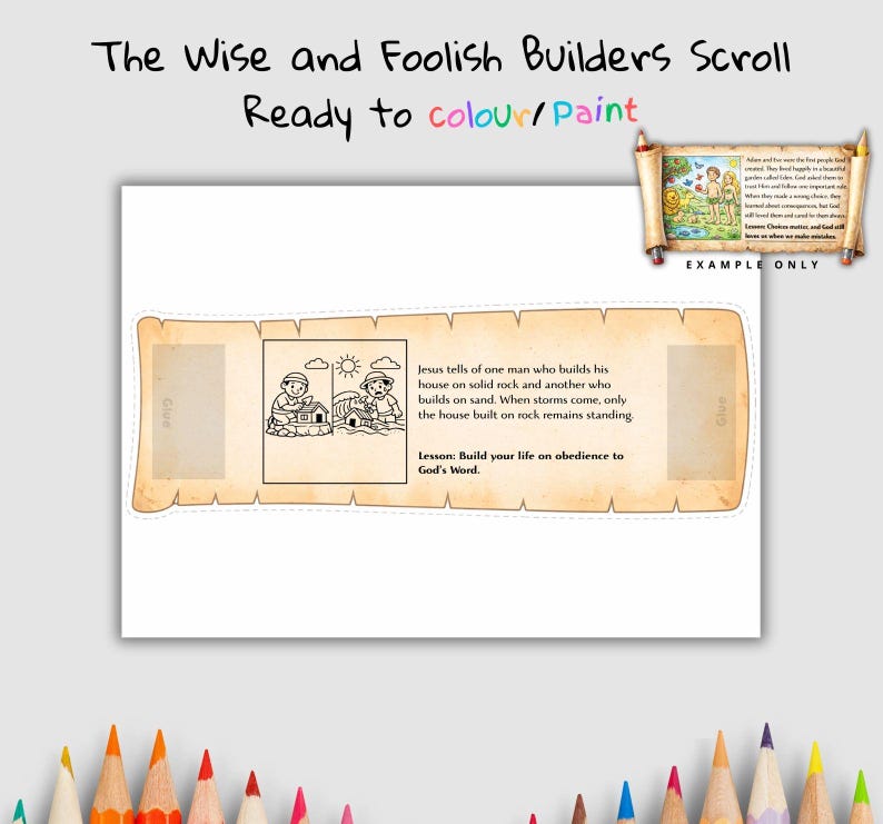Wise and Foolish Builders Bible Scroll Craft: listing photo