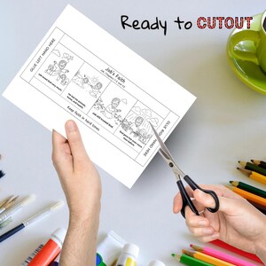 May include: A black and white illustrated activity sheet titled "Job's Faith" with the text "Ready to CUTOUT". The sheet is being cut with scissors. The sheet has illustrations and text about Job.