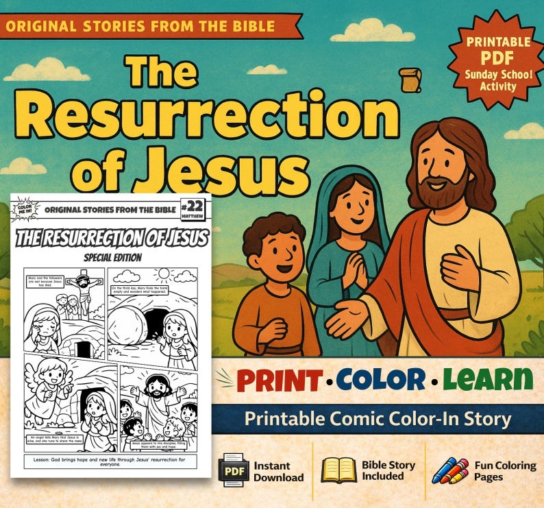 Resurrection of Jesus Bible Comic Colouring Page: listing photo