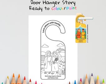 Ruth & Naomi Kids Bible Craft Deurhanger | Kleurplaat Book of Ruth | Christelijke afdrukbare | Bijbelactiviteit voor kinderen