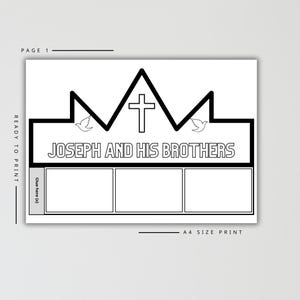 Corona bíblica imprimible de José y sus hermanos / Manualidad para colorear del perdón para niños / Actividad cristiana / Manualidad para colorear de la escuela dominical imagen 2