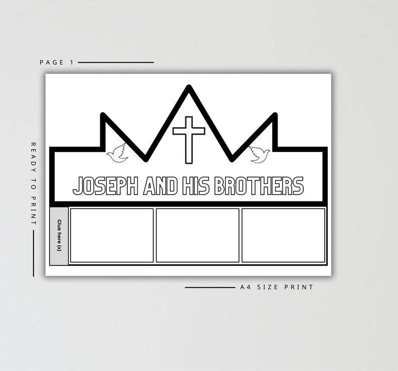 Corona bíblica imprimible de José y sus hermanos / Manualidad para colorear del perdón para niños / Actividad cristiana / Manualidad para colorear de la escuela dominical imagen 2