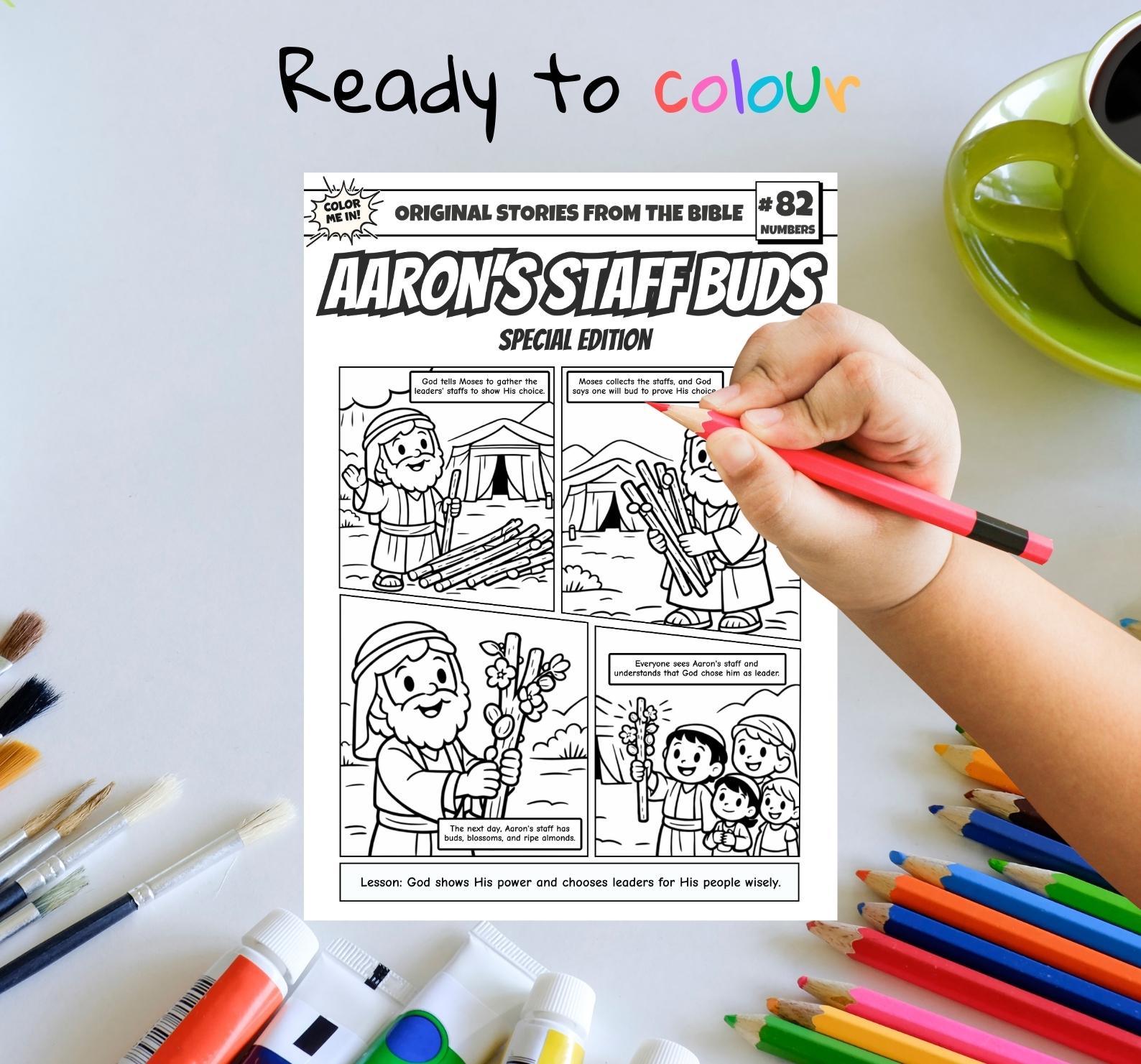 Aaron’s Staff Buds A4 Bible Comic Coloring Page | Sunday School Craft ...