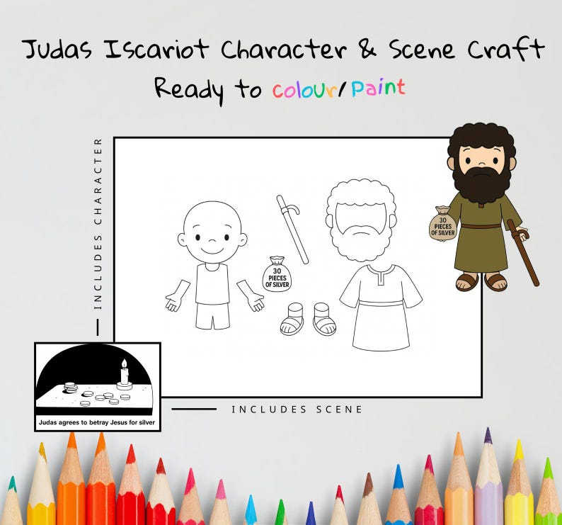 Judas Betrays Jesus for Silver Cut-and-Paste Bible Craft for Kids: listing photo