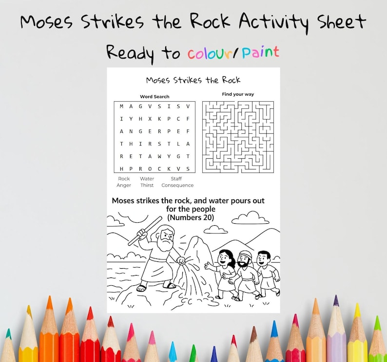 Moses Strikes the Rock Bible Activity Sheet: listing photo