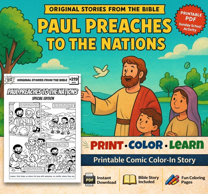 Paul Preaches to the Nations Bible Comic Colouring Page for Kids: listing photo