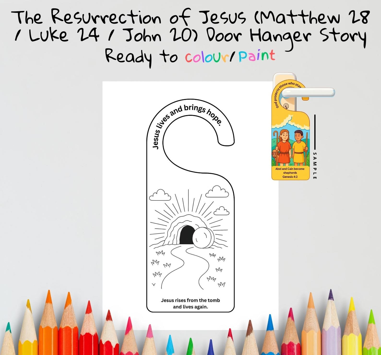Resurrection of Jesus Kids Bible Craft Door Hanger | Easter