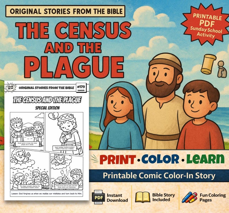 The Census and the Plague Bible Comic Colouring Page: listing photo