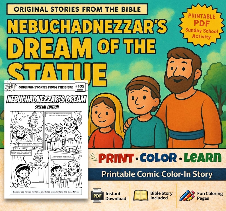 Nebuchadnezzar’s Dream of the Statue Bible Comic Colouring Page: listing photo
