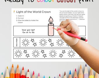 Light of the World Crown – Bible Craft for Kids – Sunday School Printable – Church Craft – Scripture Activity on Jesus’ Light